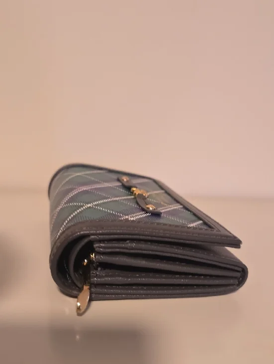 Samantha Thavasa Green and Navy Plaid Wallet with Black Trim - Picture 3 of 7